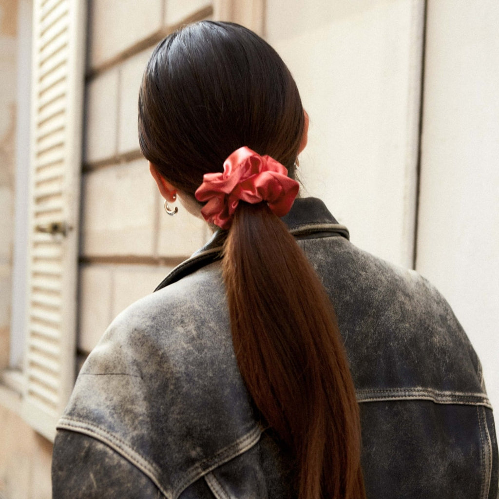 Coral Satin Scrunchie | Handmade in France from Upcycled Fabric
