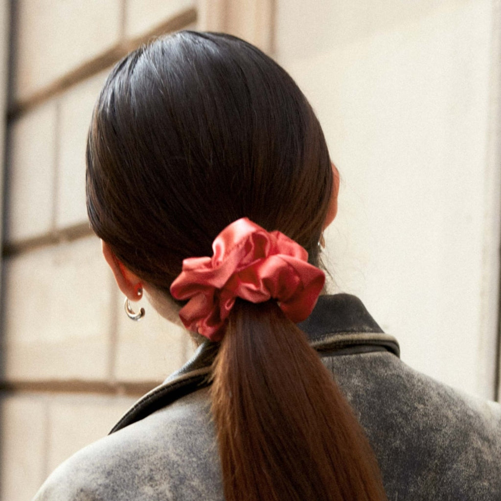 Coral Satin Scrunchie | Handmade in France from Upcycled Fabric
