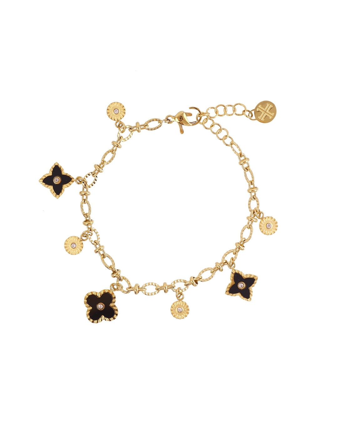 Flower Detail Charm Bracelet Gold Bracelet in Black or White
