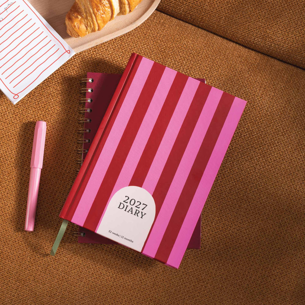 2027 Diary | A5 Hardcover Week to View | Pink & Red Stripe | Good Tuesday