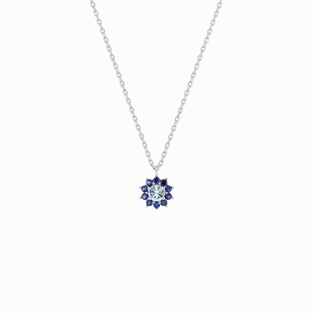 Sterling Silver Blue Tones Cluster Pendant Necklace | Robin