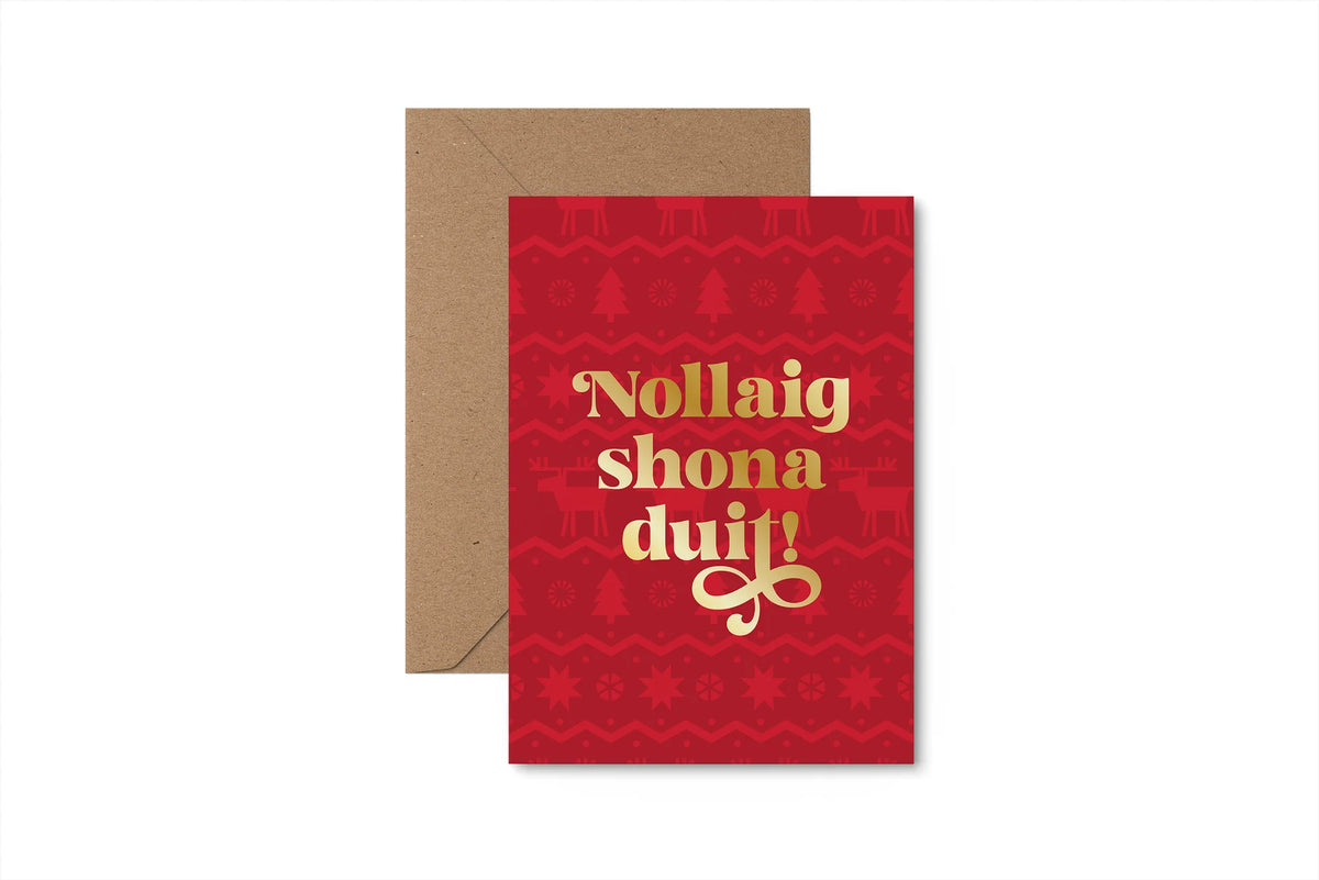 Gold Foil Nollaig Shona Duit | Irish Christmas Card | Slieve Studio
