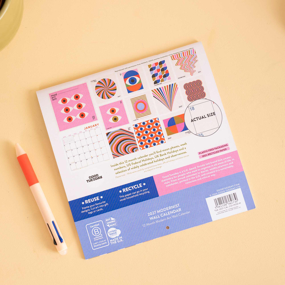2027 Compact Wall Calendar | Modernist | Good Tuesday