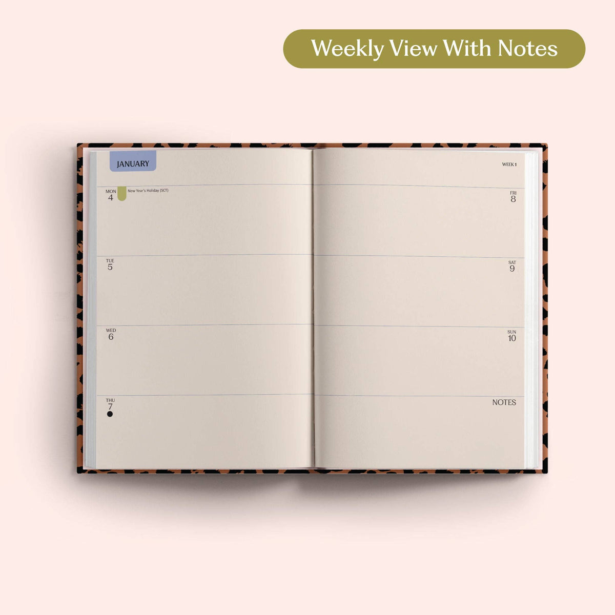 2027 Diary | A5 Hardcover Week to View | Leopard | Good Tuesday