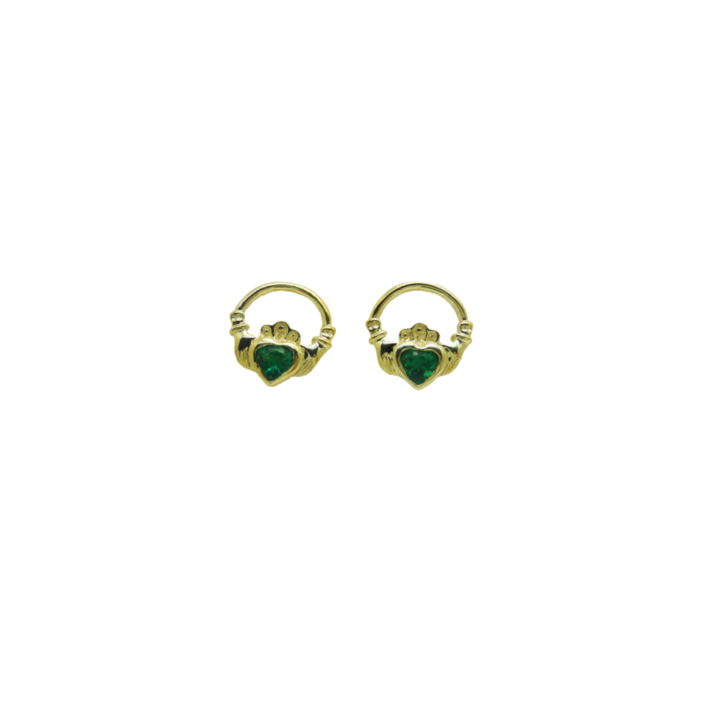 9ct Gold Claddagh Coloured Stone Stud Earrings | Erris
