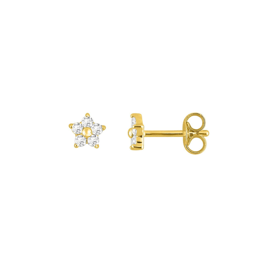 9 Carat Gold Clear Stone Star Stud Earrings