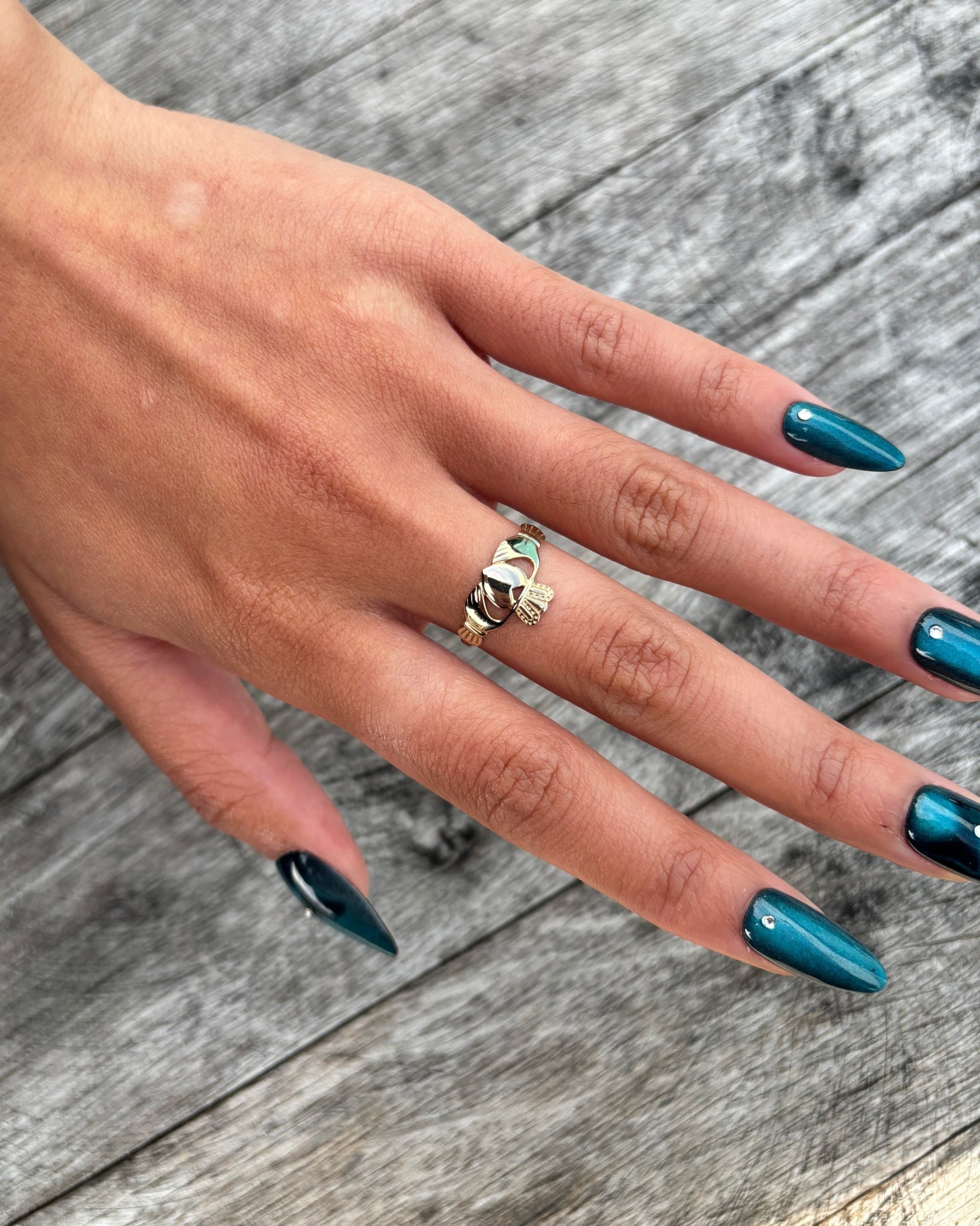 9 Carat Gold Dainty Claddagh Ring Flat Heart Design