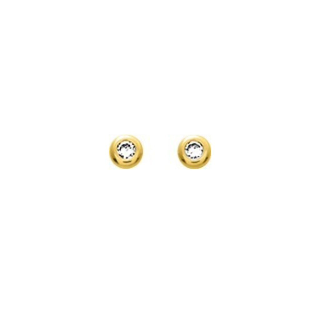 9 Carat Gold Round Clear Stone Stud Earrings