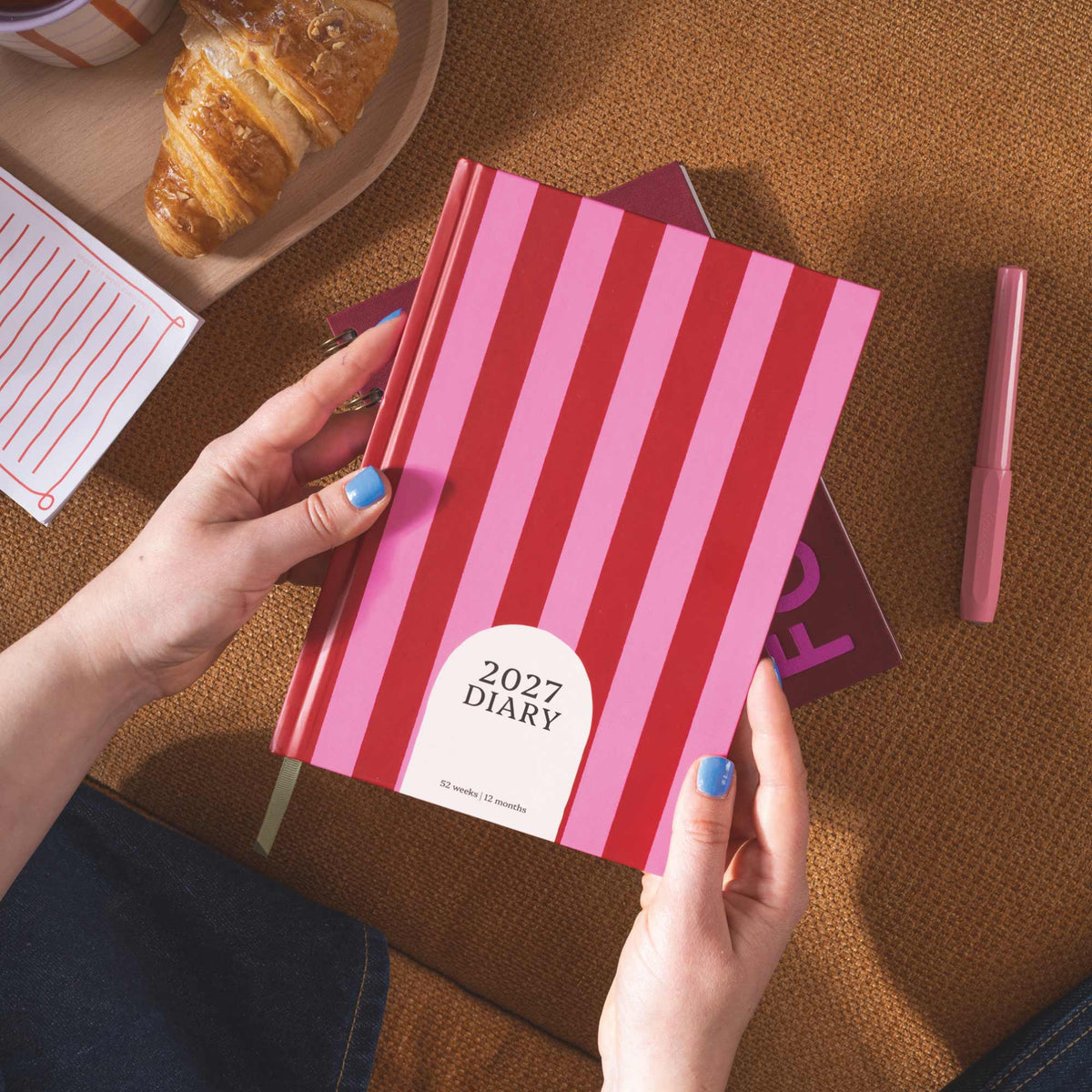 2027 Diary | A5 Hardcover Week to View | Pink & Red Stripe | Good Tuesday