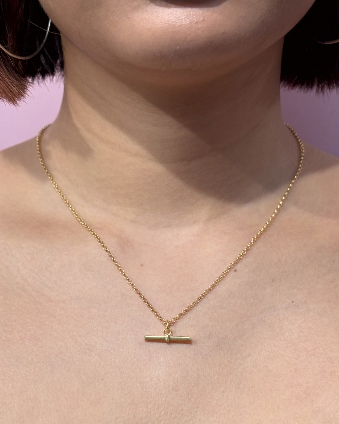 9ct Gold Belcher Chain Square T-Bar Pendant Necklace | Rio