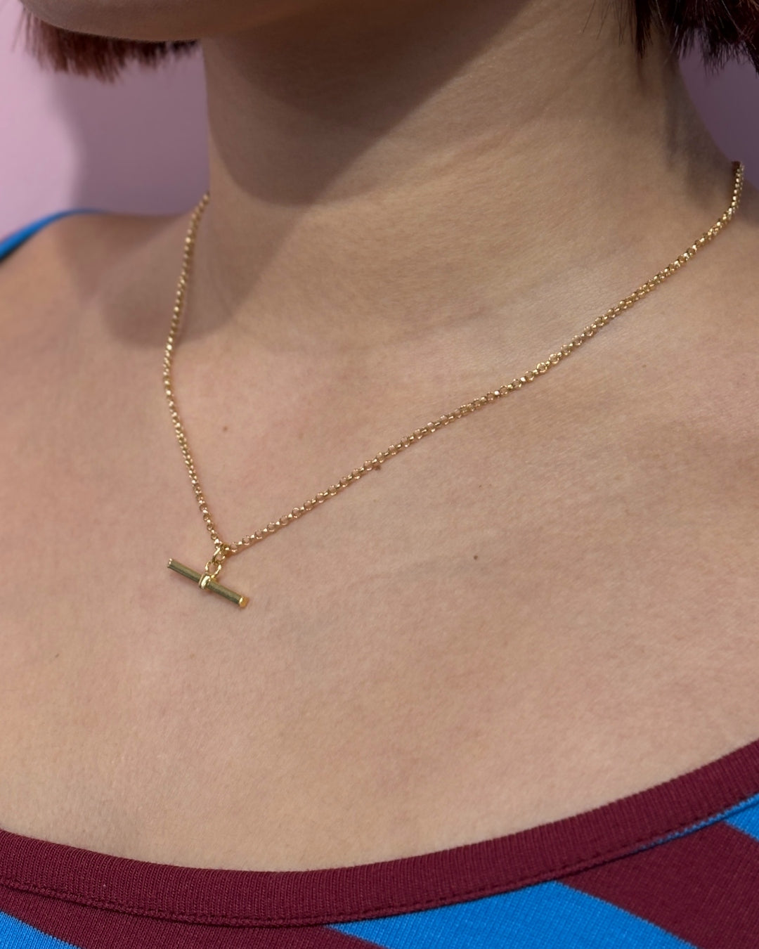 9ct Gold Belcher Chain Square T-Bar Pendant Necklace | Rio