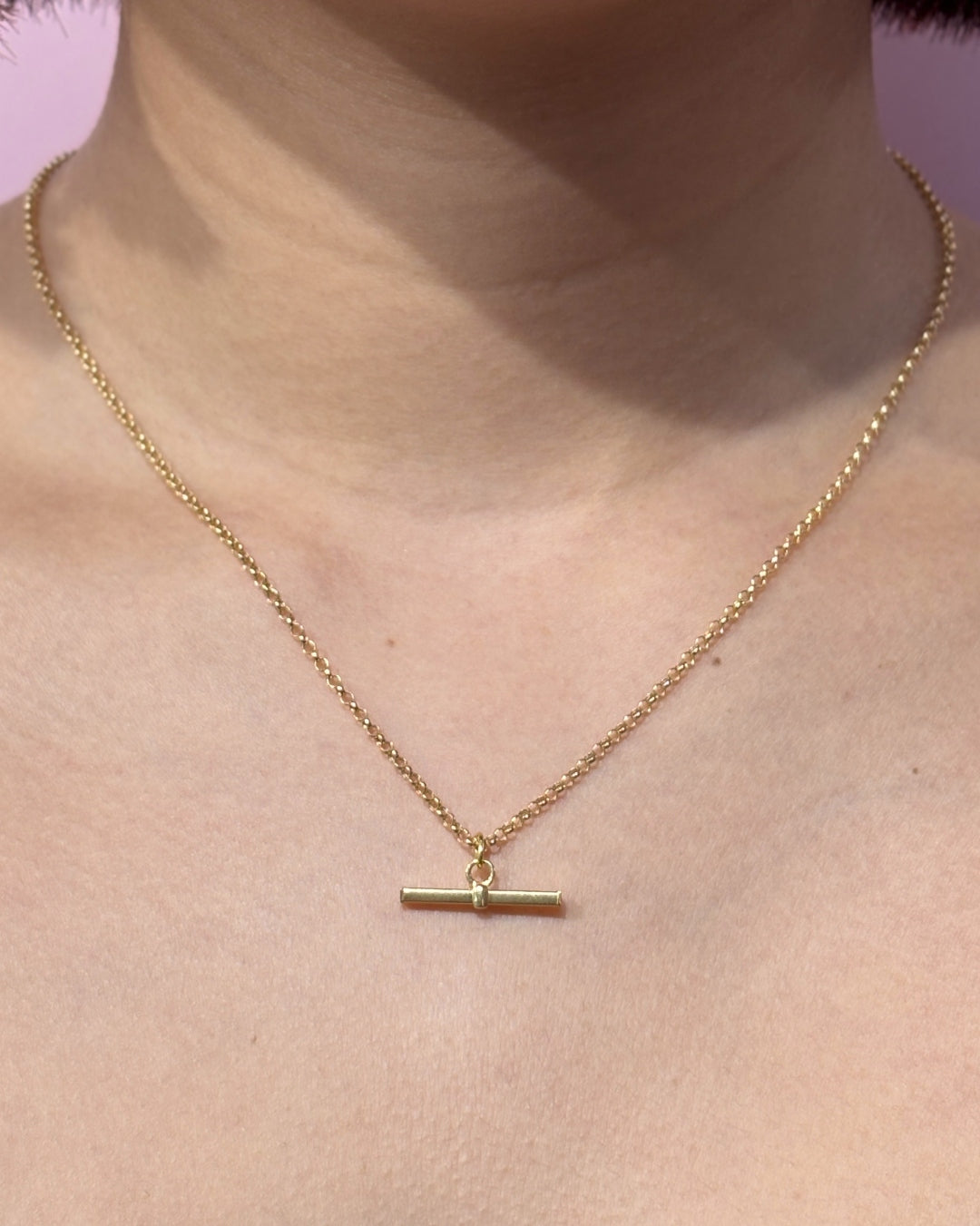 9ct Gold Belcher Chain Square T-Bar Pendant Necklace | Rio