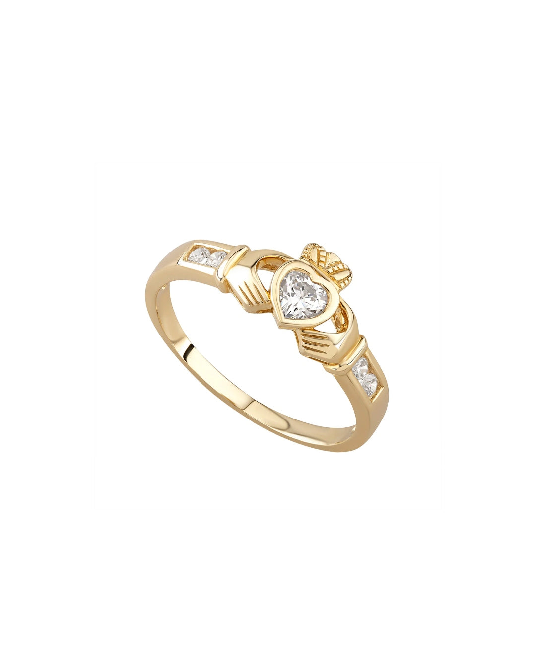 9ct Gold Cubic Zirconia Claddagh Ring | Solvar