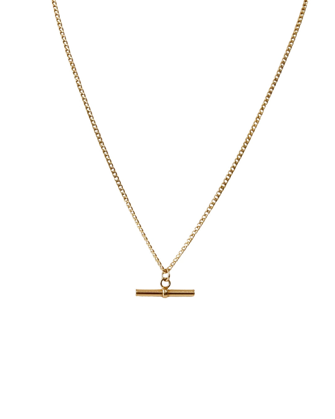 9ct Gold Curb Chain Classic T-Bar Pendant Necklace | Recife