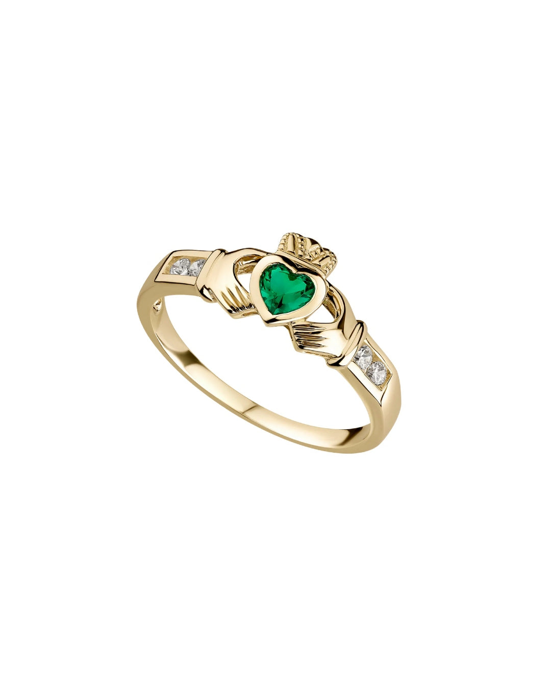 9ct Gold Emerald & Cubic Zirconia Claddagh Ring | Solvar