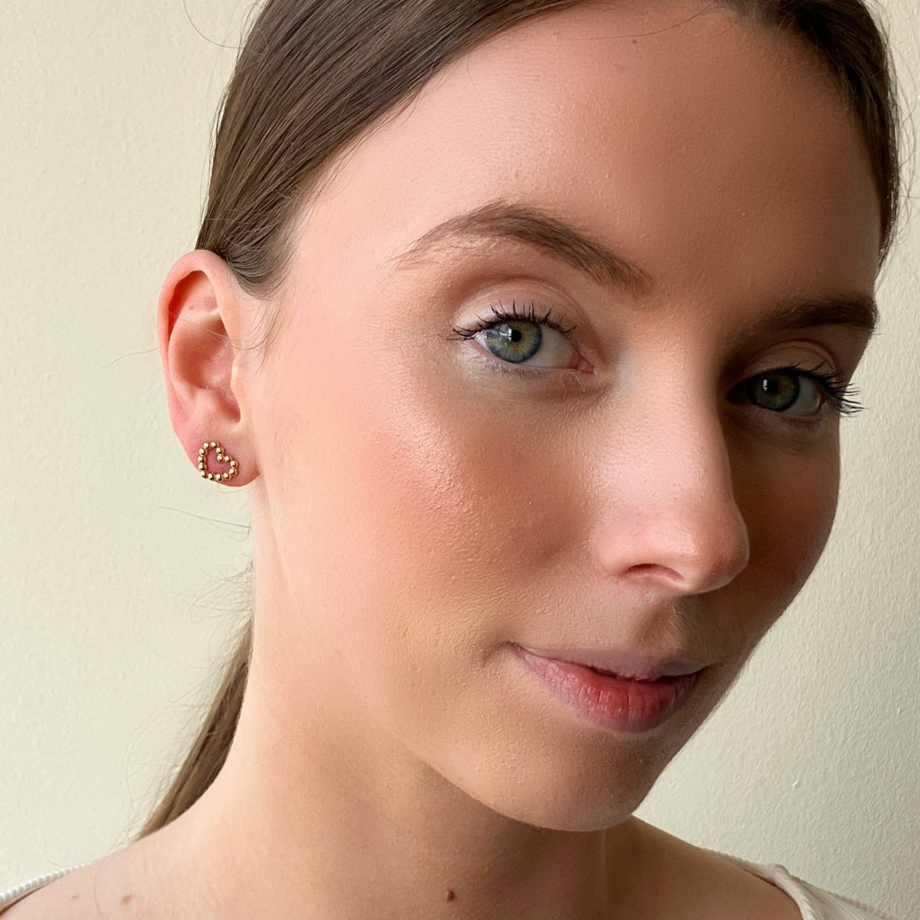 18ct Gold Plated Beaded Loveheart Stud Earrings | Alba