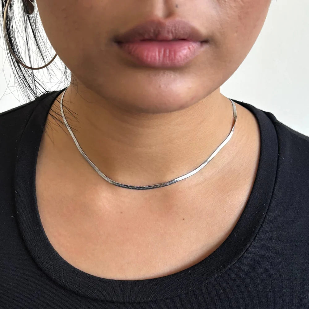 Silver Dainty Herringbone Necklace & Bracelet Bundle | Anartxymbo