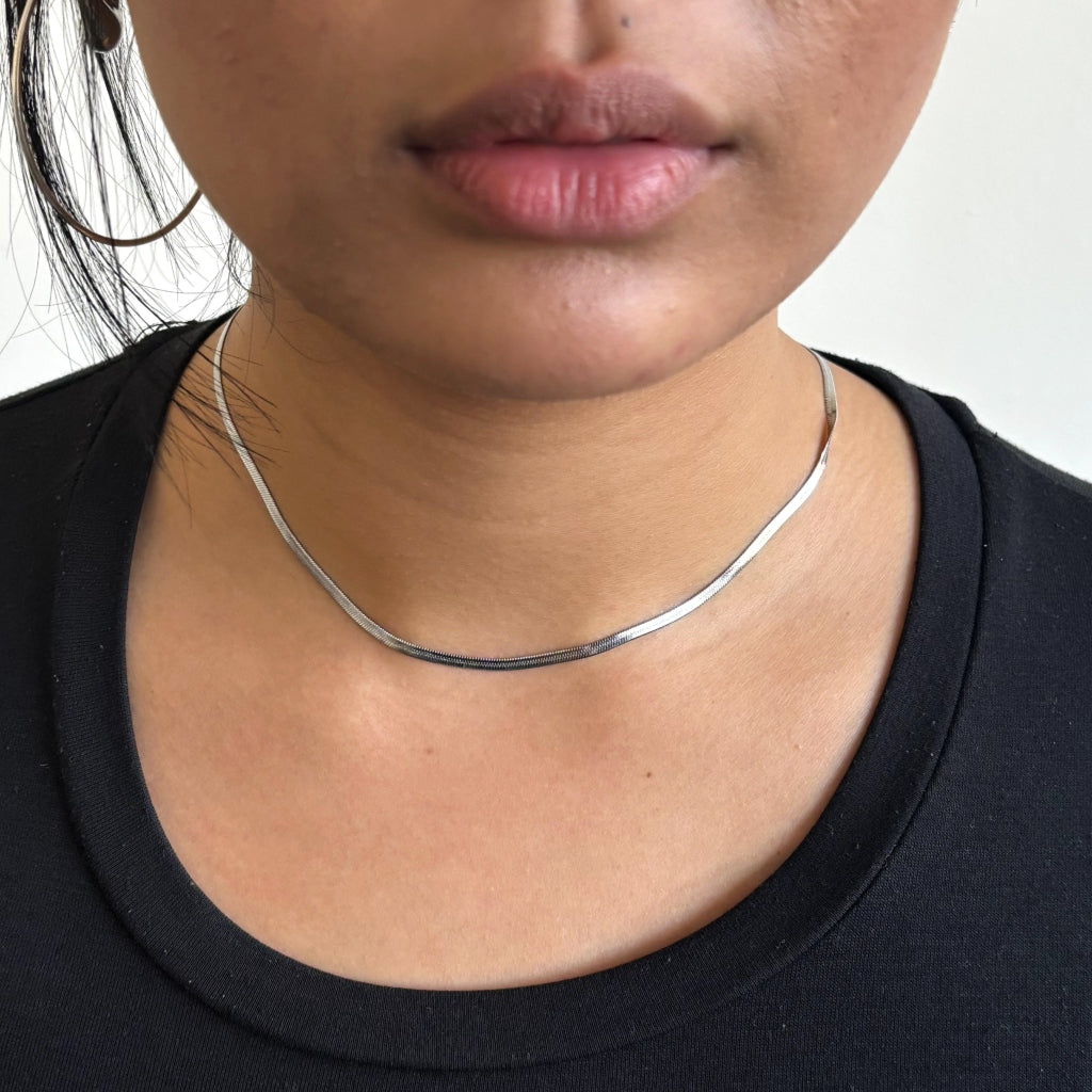 Steel Dainty Herringbone Chain Necklace | Anartxy