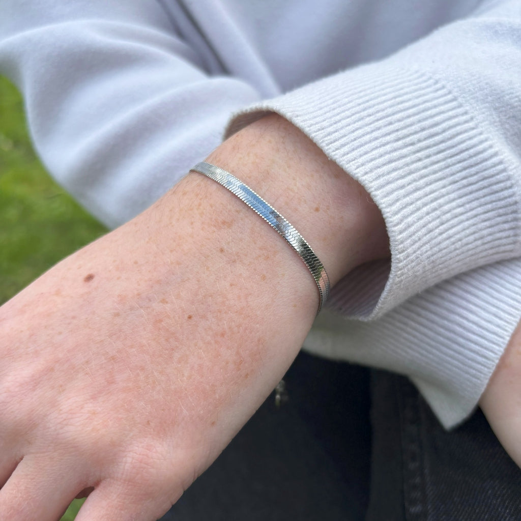 Silver Herringbone Chain Bracelet | Anartxy