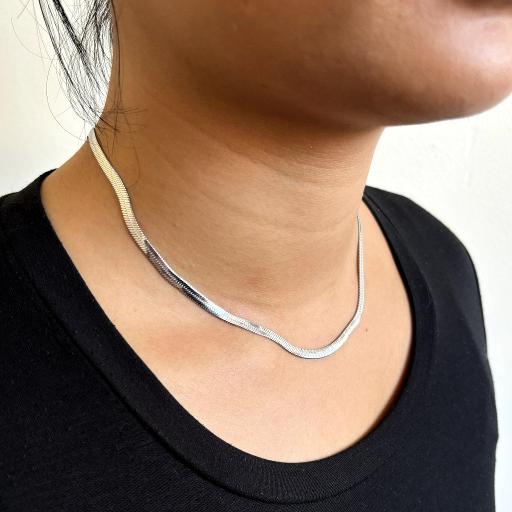 Steel Herringbone Chain Necklace | Anartxy