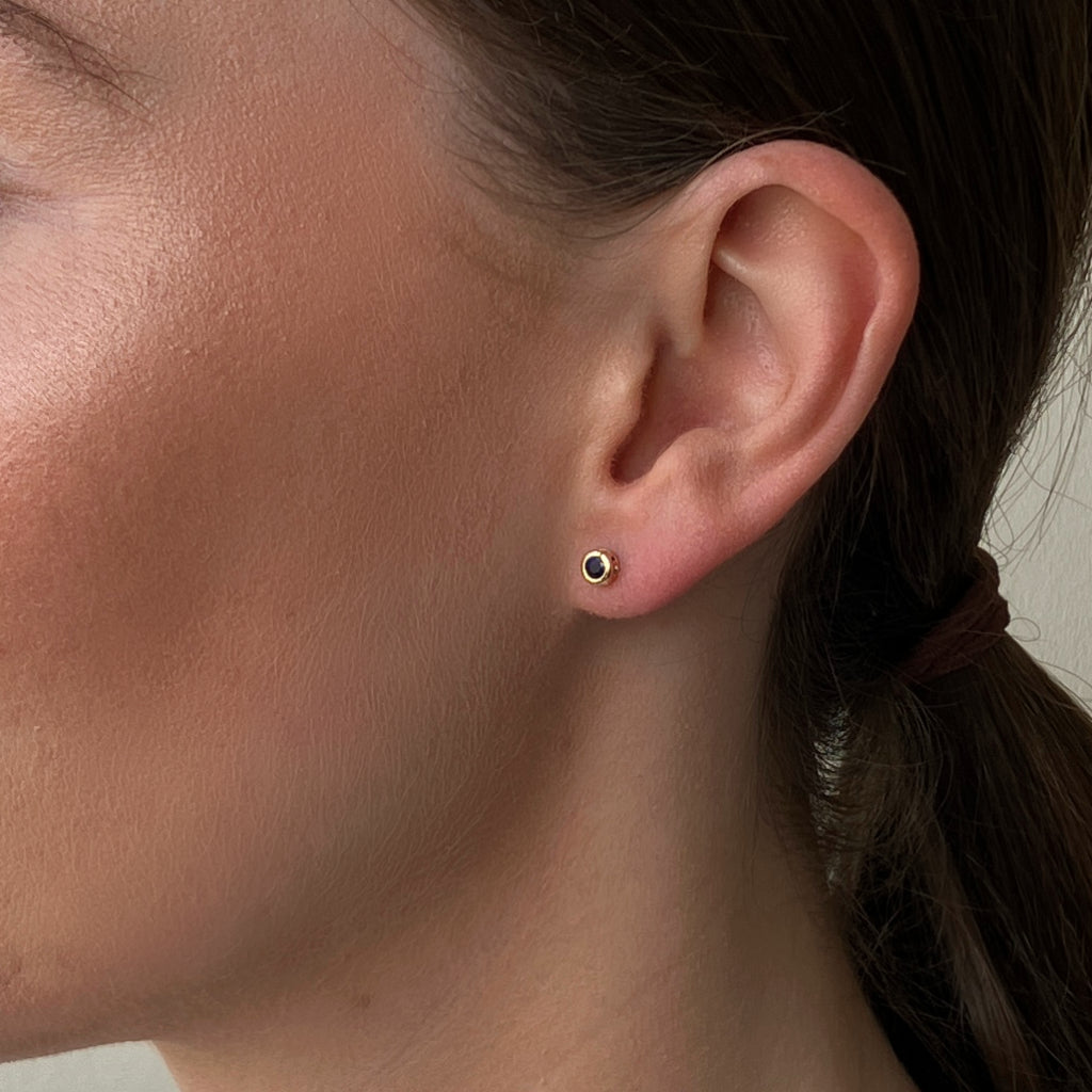 Gold Coloured Stone Stud Earrings Sapphire
