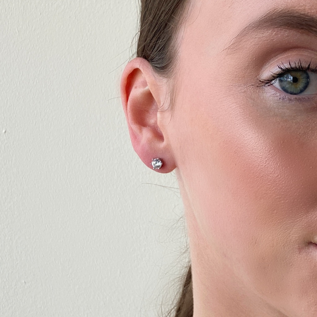 Avize Silver Delicate Crystal Stud Earrings