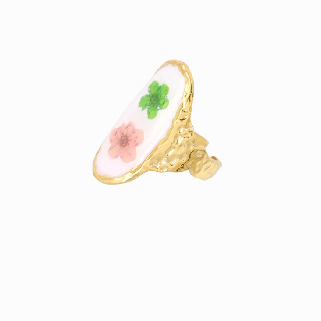 Steel Oval Double Flower Adjustable Ring | Anartxy