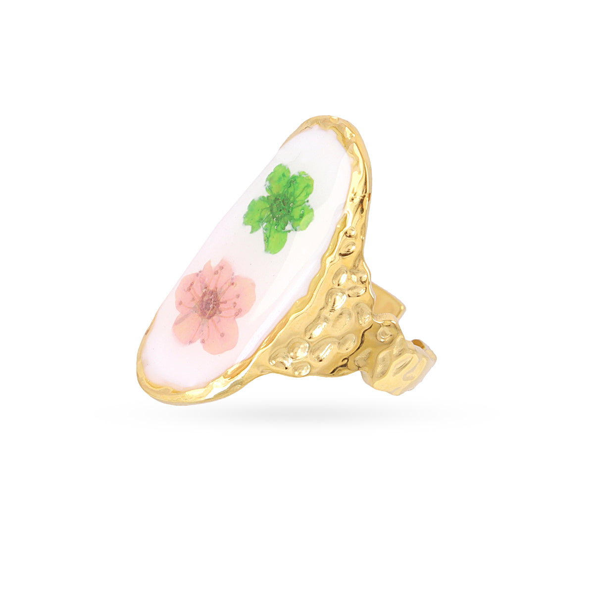 Steel Oval Double Flower Adjustable Ring | Anartxy