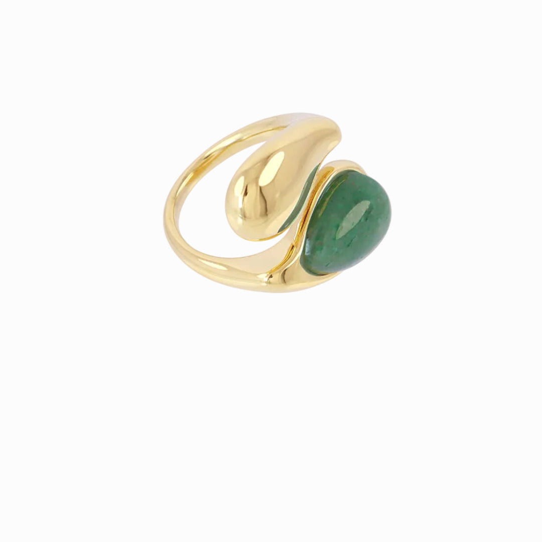 Steel Teardrop Natural Stone Open Ring | Anartxy