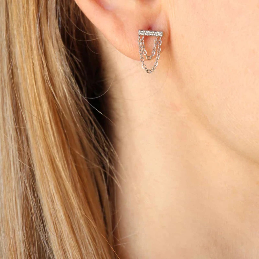 Bar Chain Flat Back Single Stud Earring | Anartxy