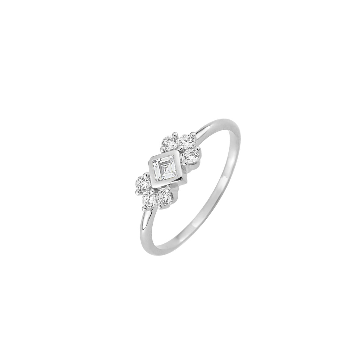 Sterling Silver Ornate Diamond Shape Ring | Asha