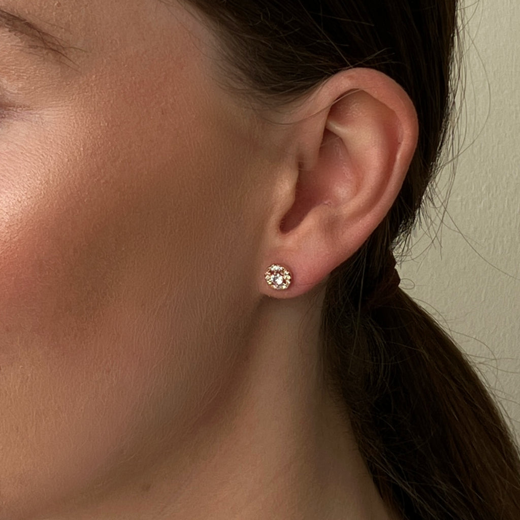 Briet Gold Round Crystal Stud Earrings