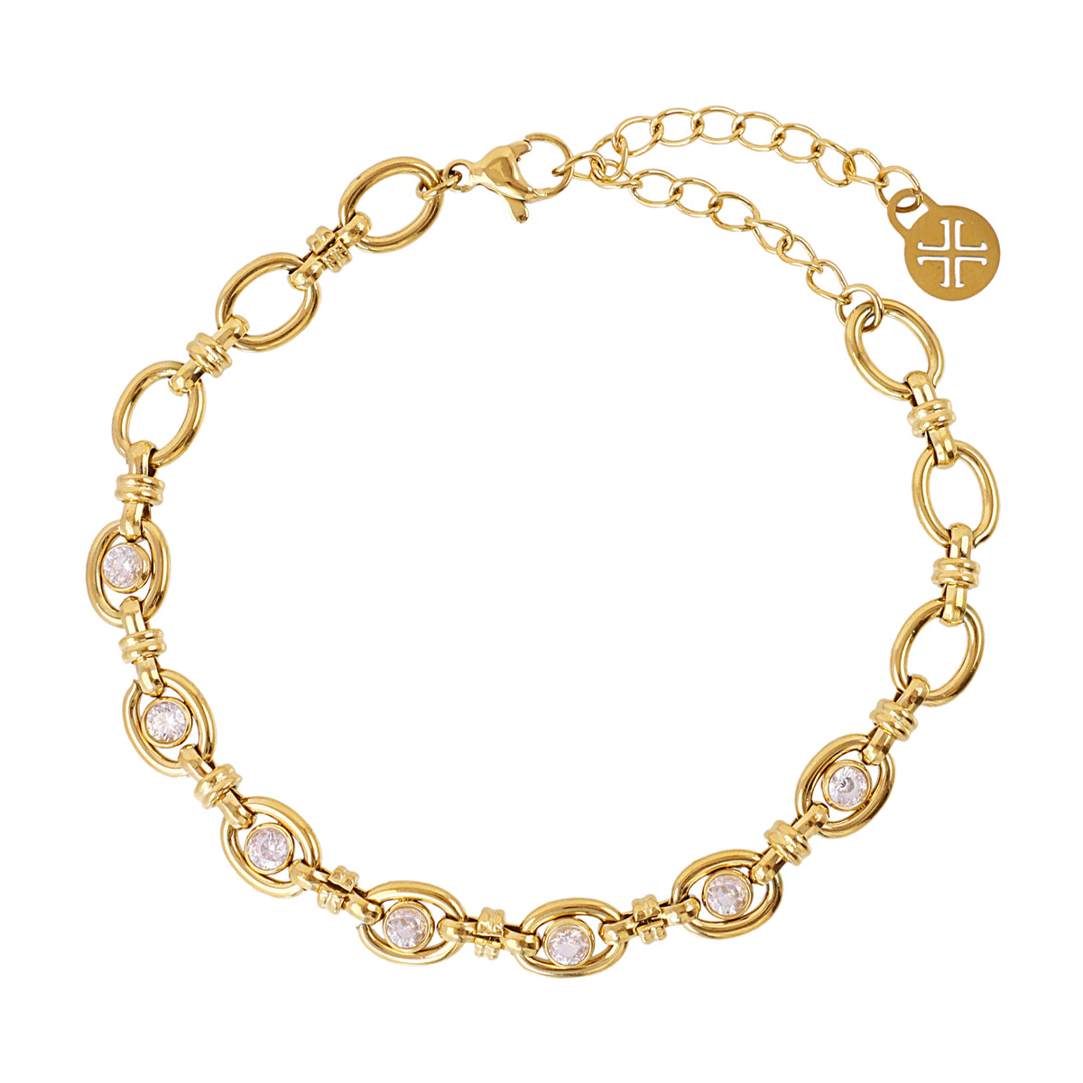 Steel Clear Stone Rolo Chain Bracelet | Anartxy