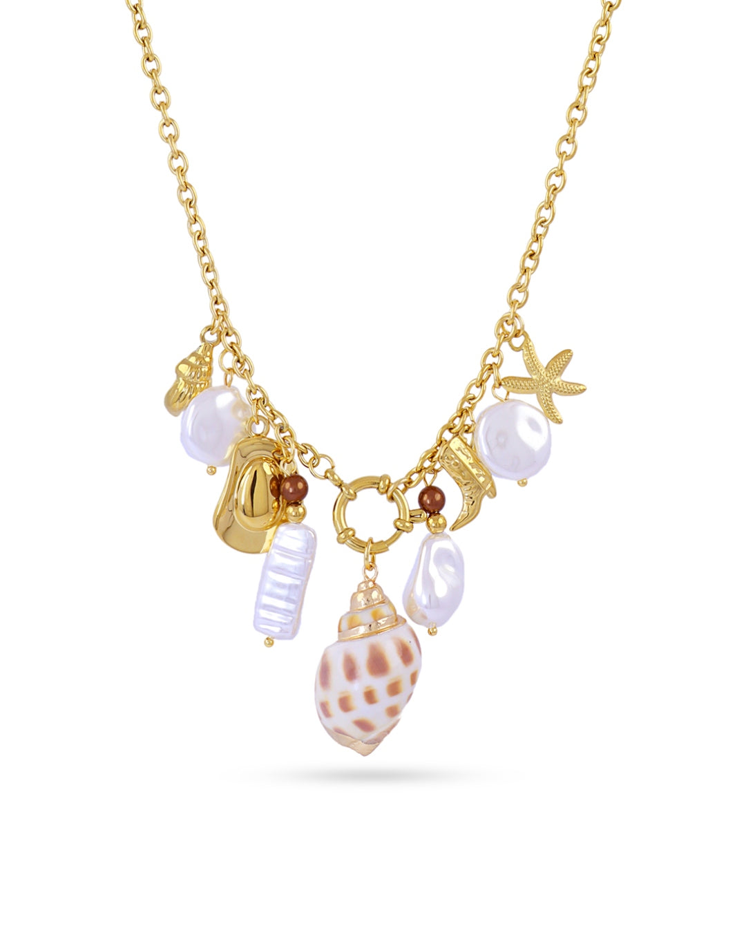 Steel Cable Chain Pearl & Seashell Charm Necklace | Anartxy