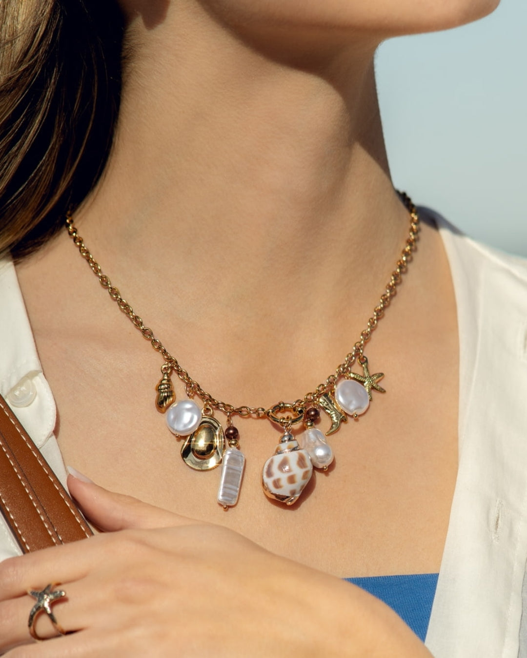 Steel Cable Chain Pearl & Seashell Charm Necklace | Anartxy