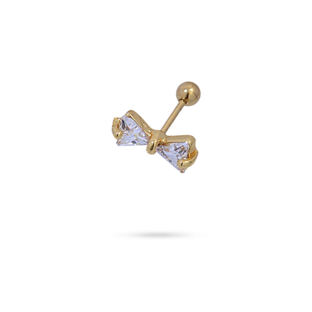 Clear Stone Bow Ball Back Single Stud Earring | Anartxy