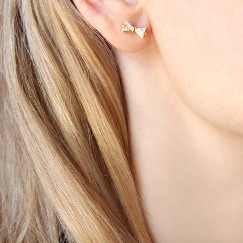Clear Stone Bow Ball Back Single Stud Earring | Anartxy
