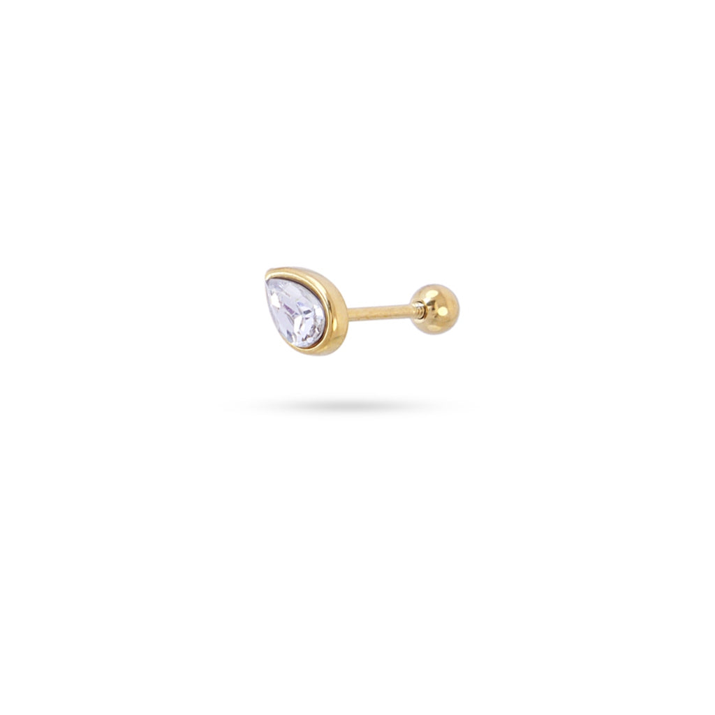 Clear Stone Pear Cut Ball Back Single Stud Earring | Anartxy