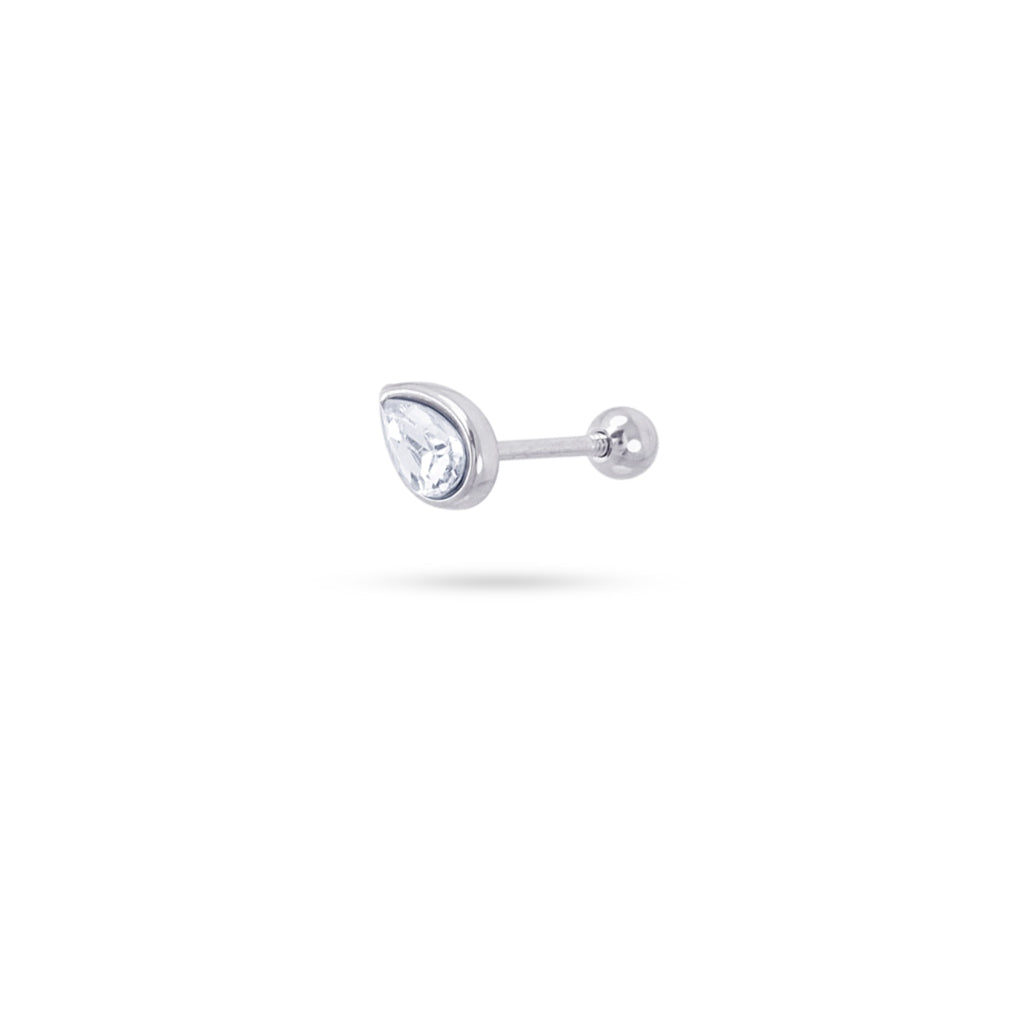 Clear Stone Pear Cut Ball Back Single Stud Earring | Anartxy