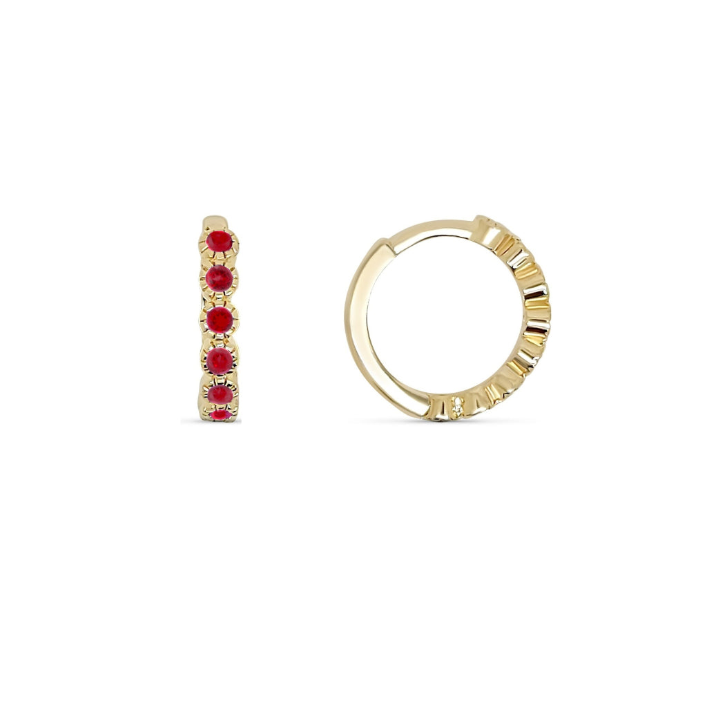Gold Cerise Pink Coloured Stone Huggie Earrings