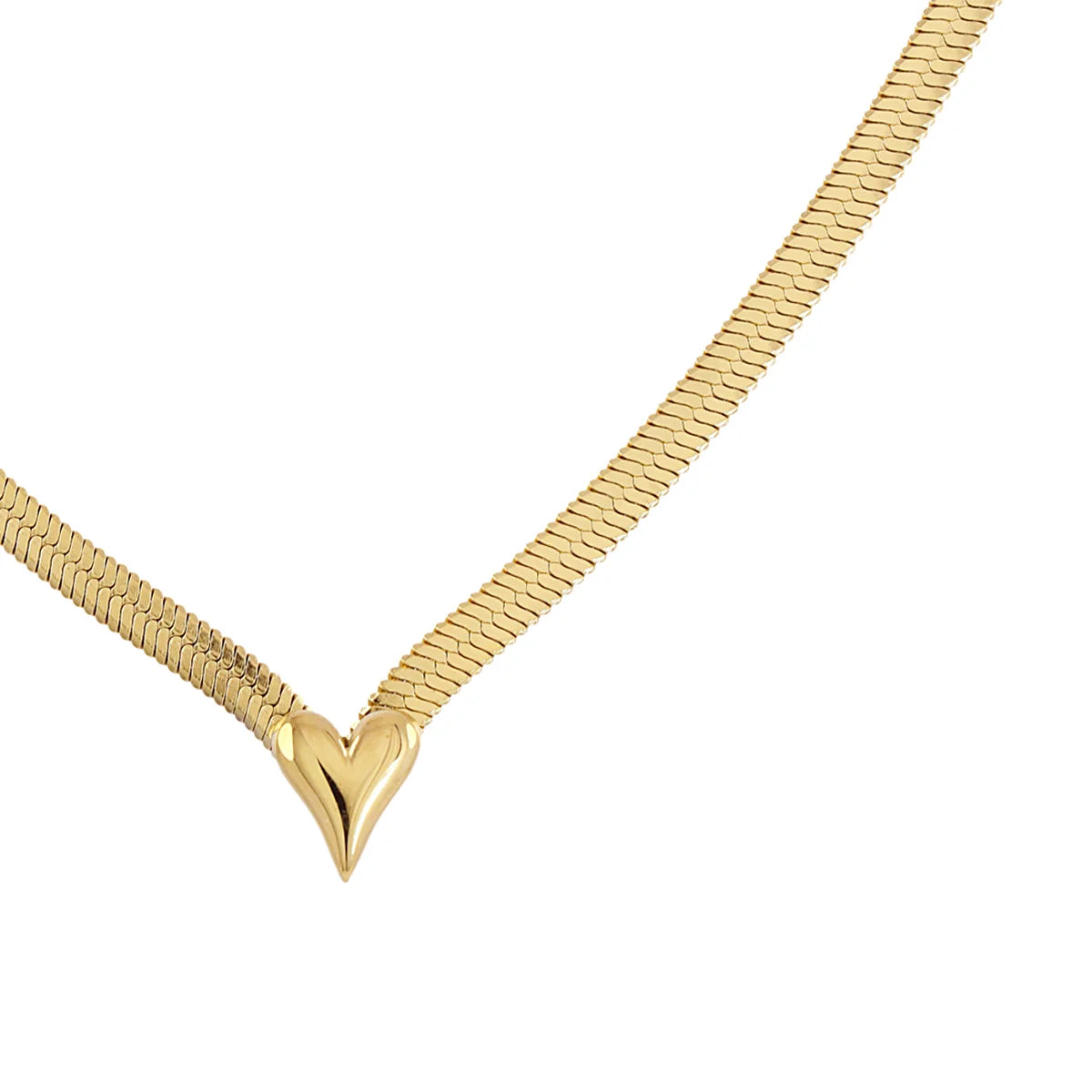 Steel Heart Detail Herringbone Chain Necklace | Anartxy