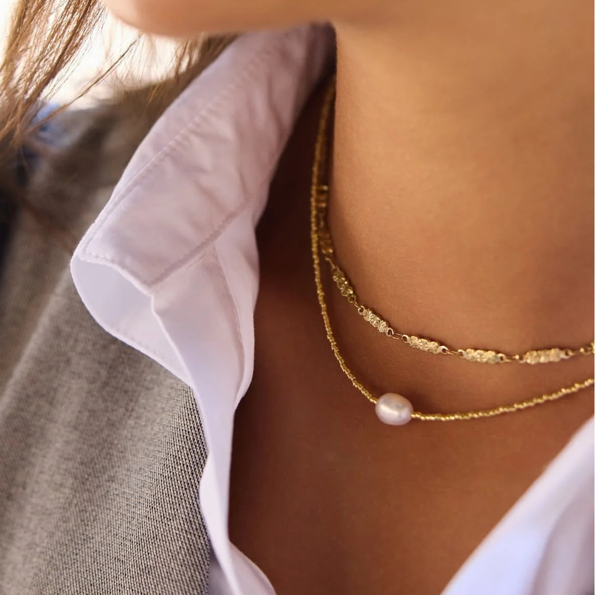 Steel Beaded Pearl Detail Chain Necklace | Anartxy