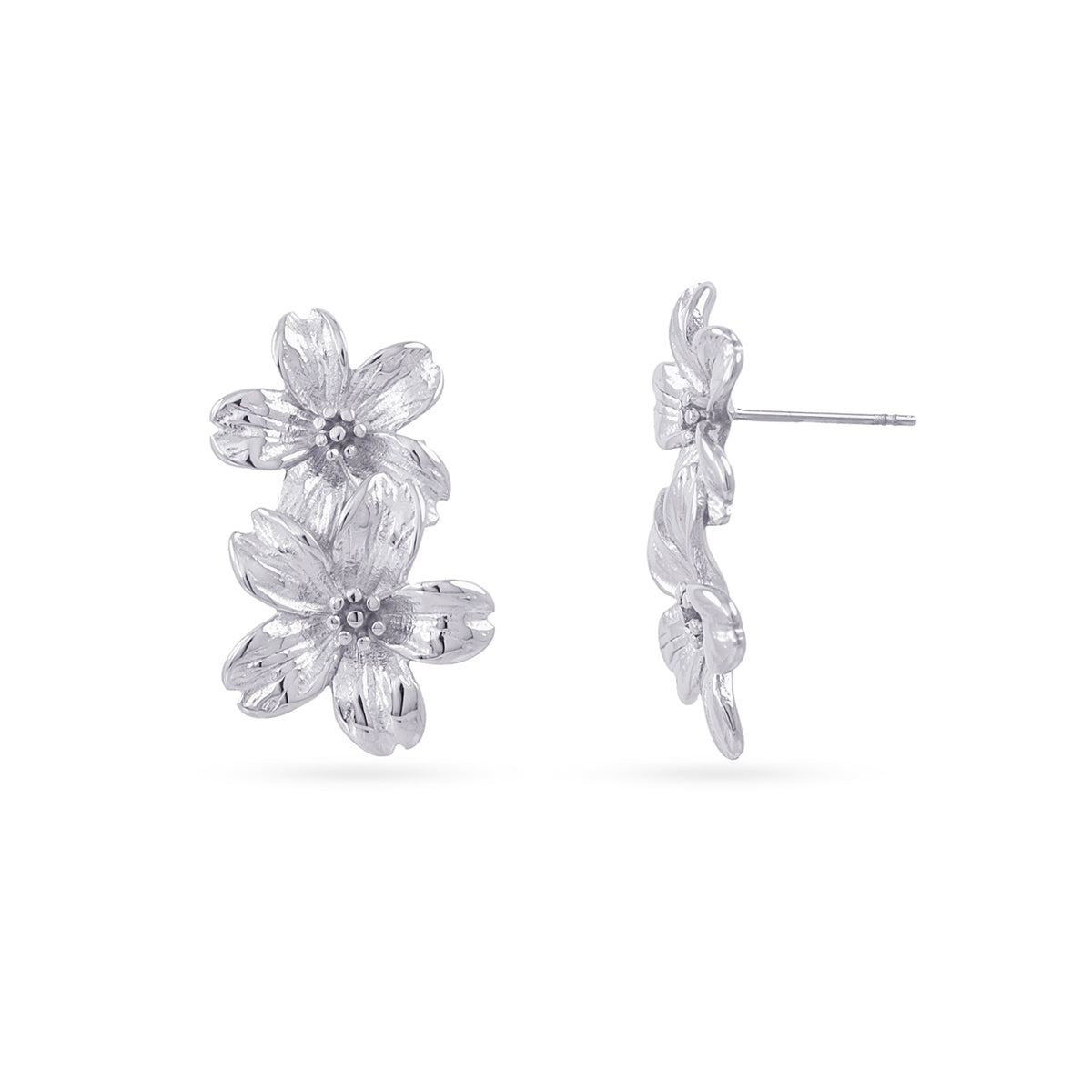 Steel Textured Double Flower Earrings | Anartxy