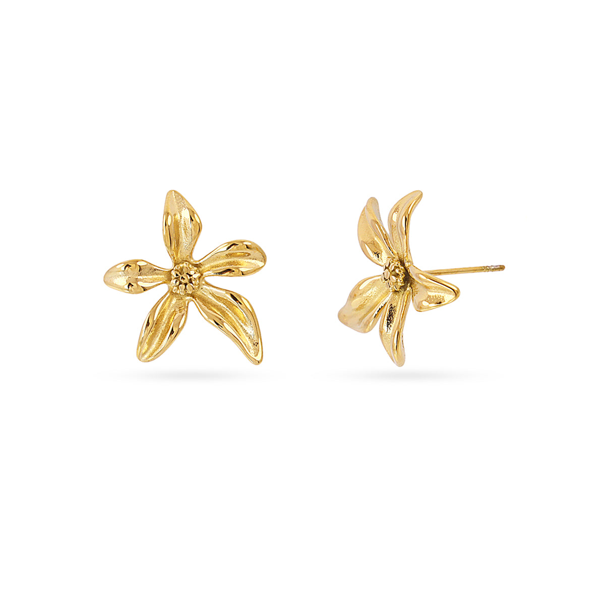 Steel Curved Flower Stud Earrings | Anartxy