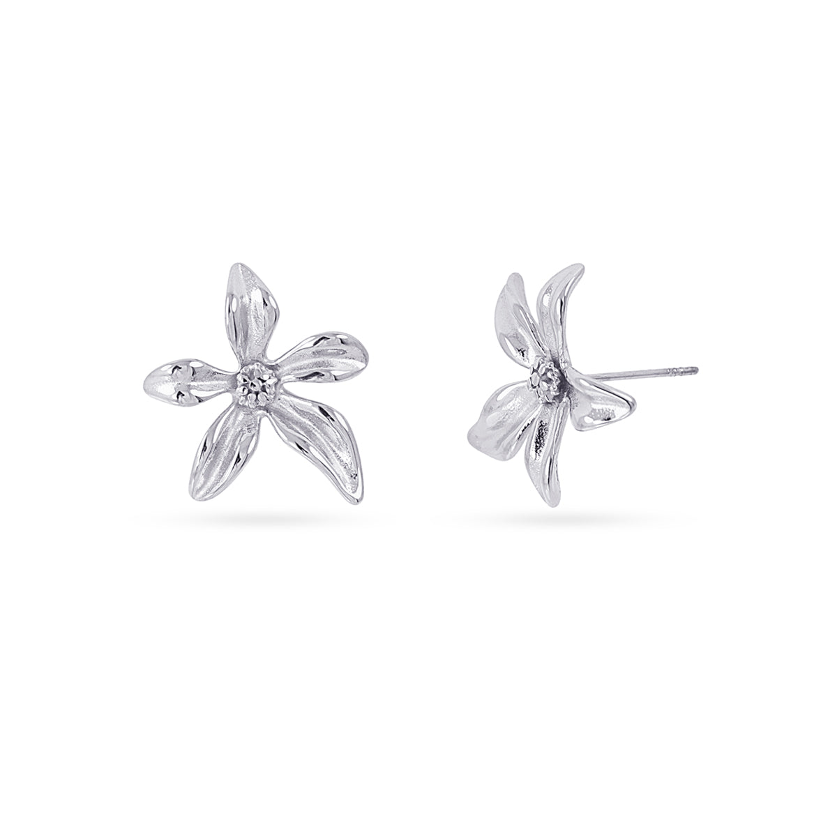 Steel Curved Flower Stud Earrings | Anartxy