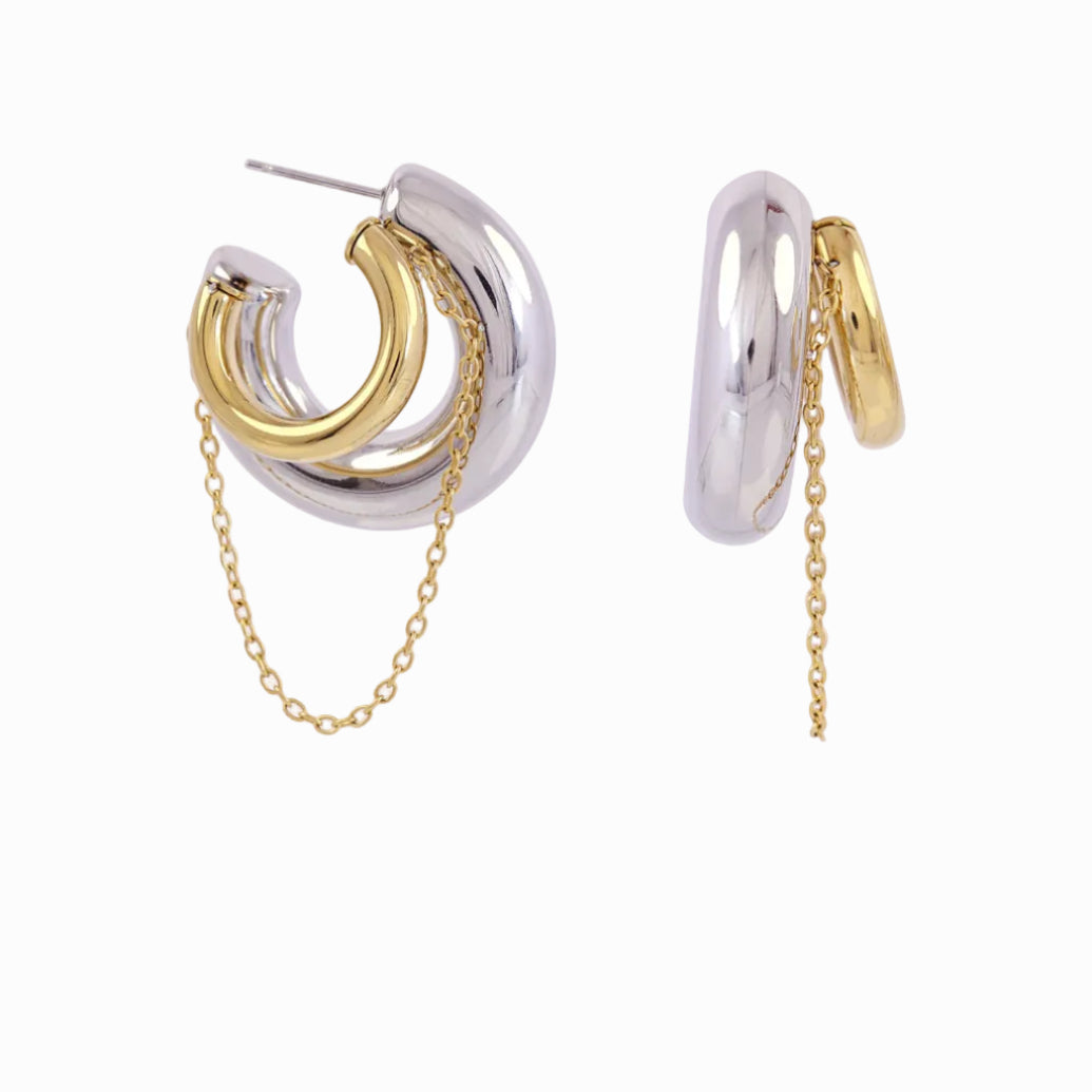 Steel Chunky Mixed Metal Chain Hoop Earrings | Anartxy