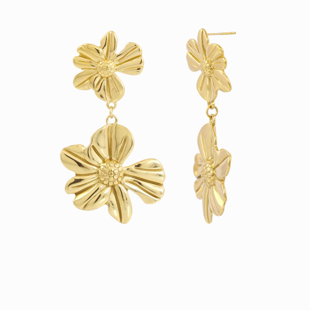 Steel Flower Dangle Stud Earrings | Anartxy