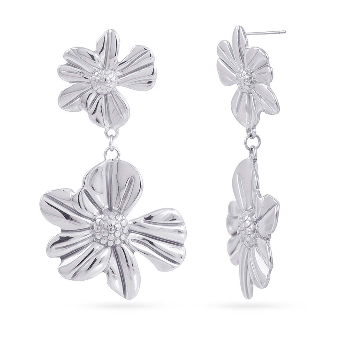 Steel Flower Dangle Stud Earrings | Anartxy