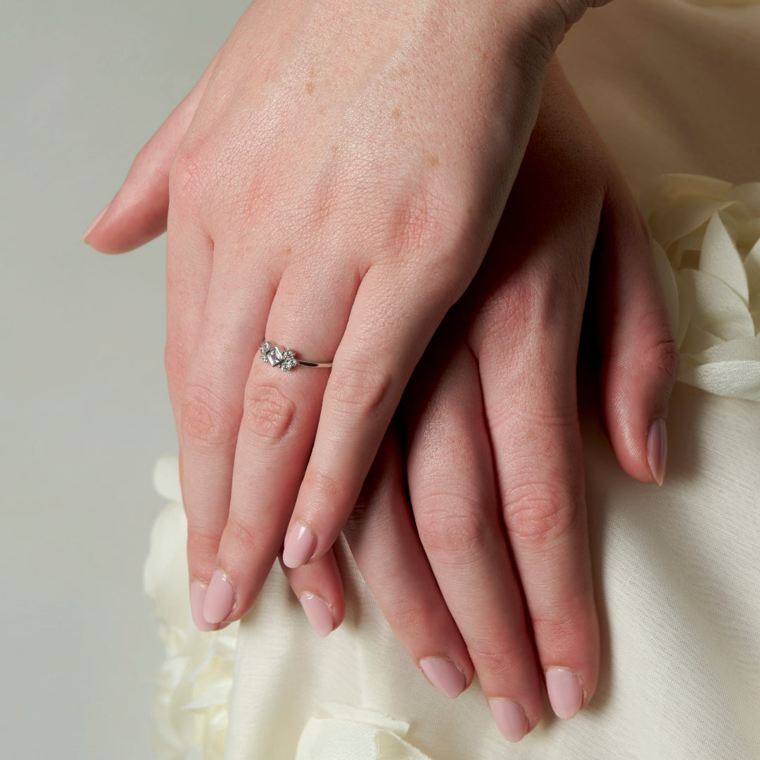 Sterling Silver Ornate Diamond Shape Ring | Asha