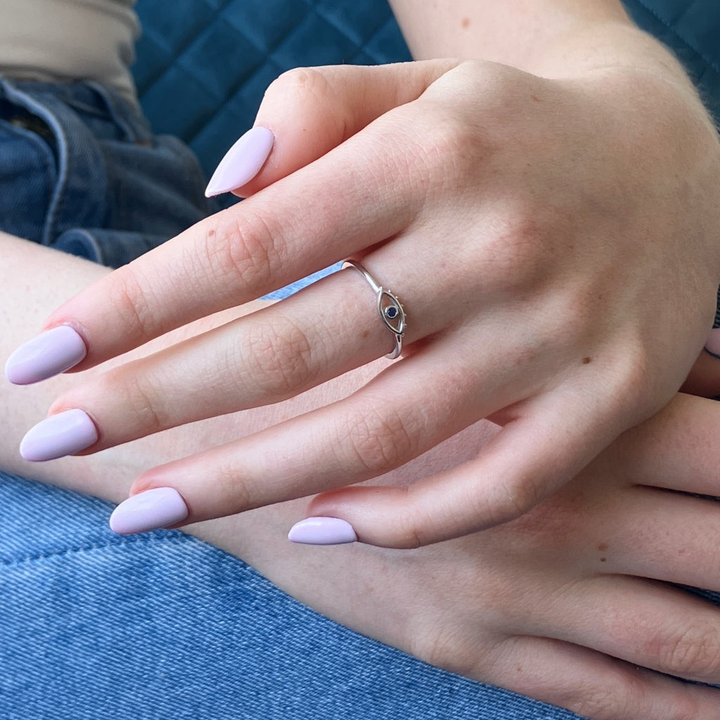 Delfi Silver Evil Eye Ring